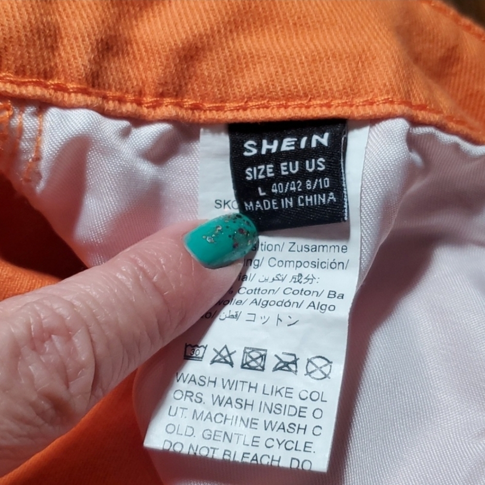 Shein Size 10 Jeans 100% Cotton Denim Orange Wide Straight Leg Pants High Rise - Picture 10 of 11